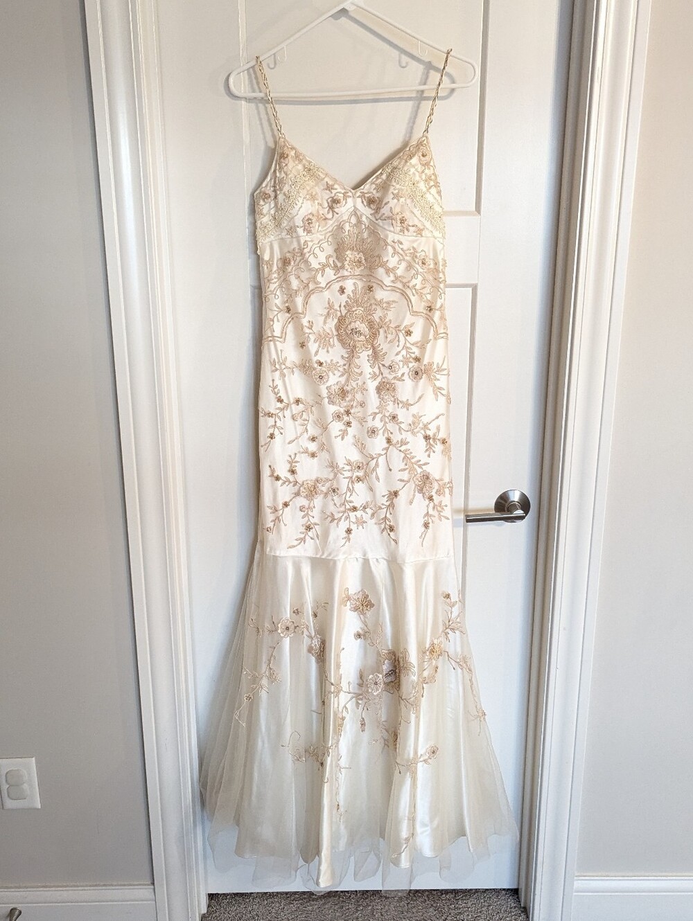 Sue Wong Nocturne Y2K Vintage Ivory Floral Beaded Mermaid Wedding Prom Gown sz 6